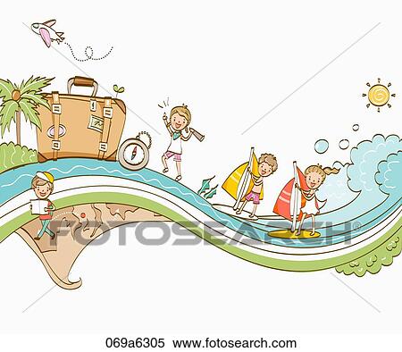 Stock Illustration - people enjoying vacance on the beach. Fotosearch