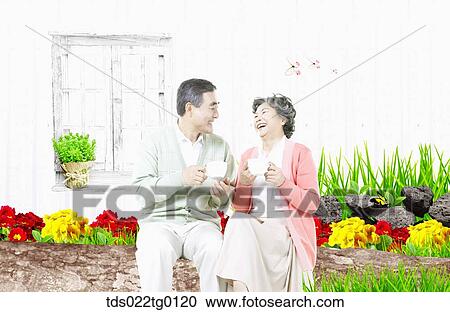 Clipart - senior couple having tea time together. Fotosearch
