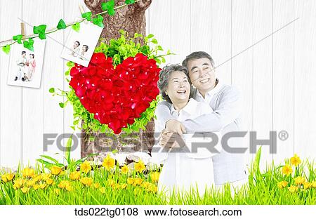 Stock Illustration - senior couple hugging tightly. Fotosearch