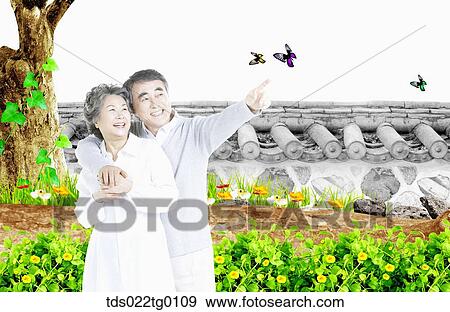 Stock Illustration - senior couple hugging tightly. Fotosearch