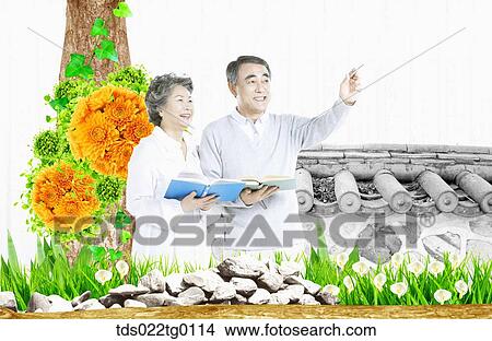 Stock Illustration - senior couple reads book together. Fotosearch