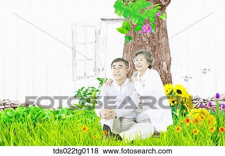 Stock Illustration - senior couple sitting together with affection. Fotosearch