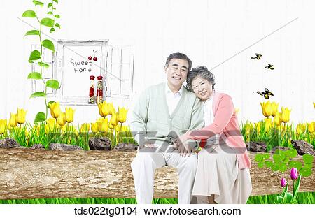 Stock Illustration - senior coupled sitting together with affection. Fotosearch
