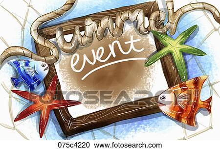 Clipart - starfishes and sea shells by the frame. Fotosearch