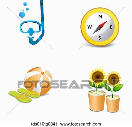 summer icons View Large Illustration Clip Art - summer icons. Fotosearch