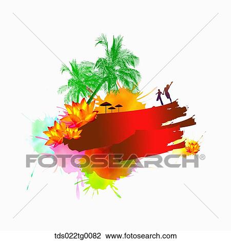 Drawing - summer illustration in loud colour. Fotosearch