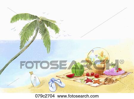 summer picnic by the sea View Large Illustration Stock Illustration - summer picnic by the sea. Fotosearch