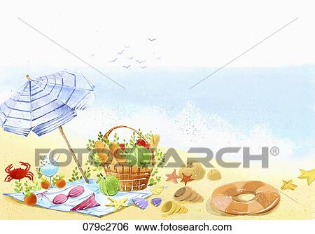 summer picnic by the sea View Large Illustration Stock Illustration - summer picnic by the sea. Fotosearch