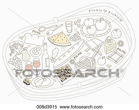 Stock Illustration - various food of picnic lunch. Fotosearch