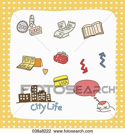Drawing - various types of illustration in stickers. Fotosearch