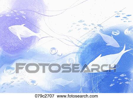 Stock Illustration - whales swimming in the sea. Fotosearch