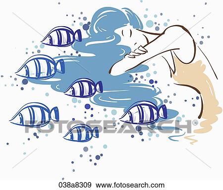 woman and fishes View Large Illustration Stock Illustration - woman and fishes. Fotosearch