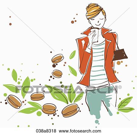 Stock Illustration - woman drinks coffee. Fotosearch