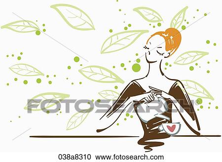 woman drinks the tea View Large Illustration Clipart - woman drinks the tea. Fotosearch