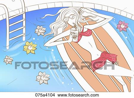 woman floating on the pool View Large Illustration Stock Illustration - woman floating on the pool. Fotosearch