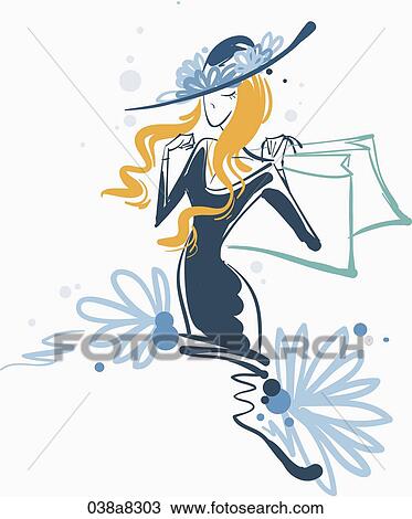 woman goes shopping View Large Illustration Drawing - woman goes shopping. Fotosearch