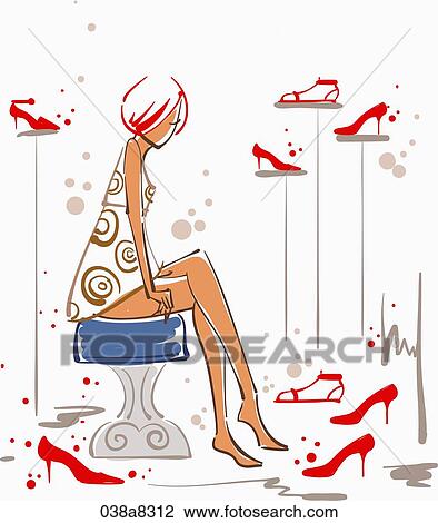 Drawing - woman goes shopping. Fotosearch