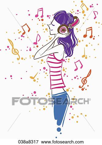 Stock Illustration - woman listening to the music. Fotosearch
