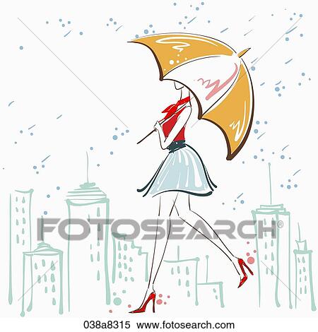 Stock Illustration - woman wearing umbrella. Fotosearch