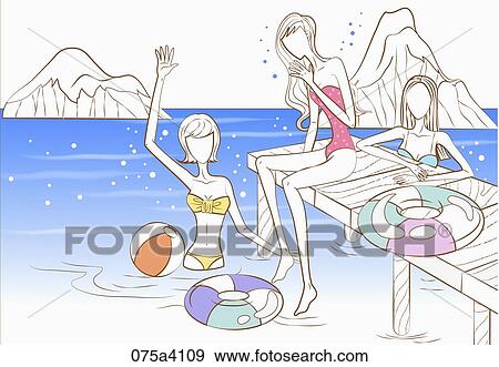 Stock Illustration - women having fun in the sea. Fotosearch