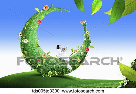 A girl sitting on green grass structure View Large Illustration Clipart - A girl sitting on green grass structure . Fotosearch