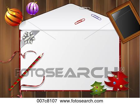 christmas card with decoration balls, pencil, frame, trees around View Large Illustration Stock Illustration - christmas card with decoration balls, pencil, frame, trees around. Fotosearch