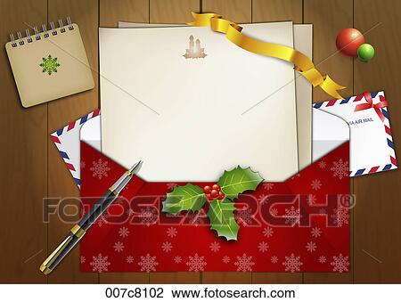 christmas letter with pen, envelopes, and note around View Large Illustration Drawing - christmas letter with pen, envelopes, and note around. Fotosearch