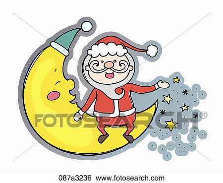 Stock Illustration - Christmas with santa on half moon . Fotosearch