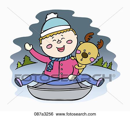 Christmas with sleding boy and rudolph View Large Illustration Stock Illustration - Christmas with sleding boy and rudolph. Fotosearch