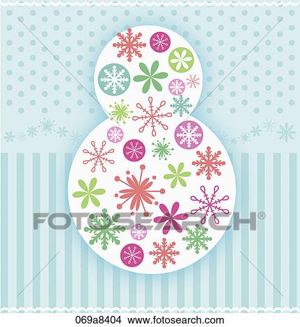 Stock Illustration - Christmas with snowman and snowflakes. Fotosearch