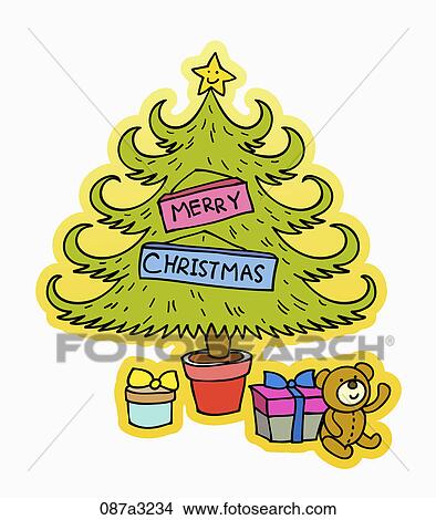 Christmas with tree and gifts View Large Illustration Stock Illustration - Christmas with tree and gifts . Fotosearch