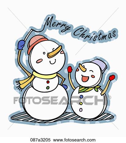 Christmas with two snowmen View Large Illustration Stock Illustration - Christmas with two snowmen. Fotosearch