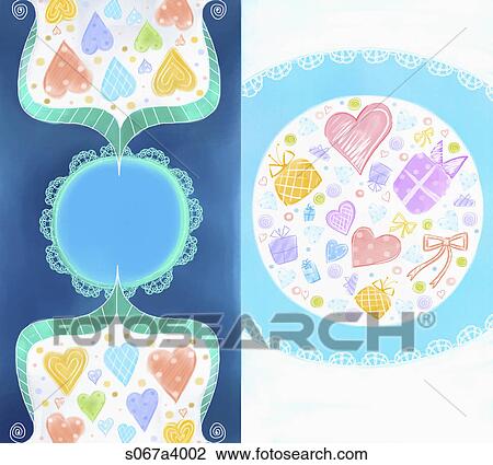 Drawing - colorful heart with blue and white background. Fotosearch