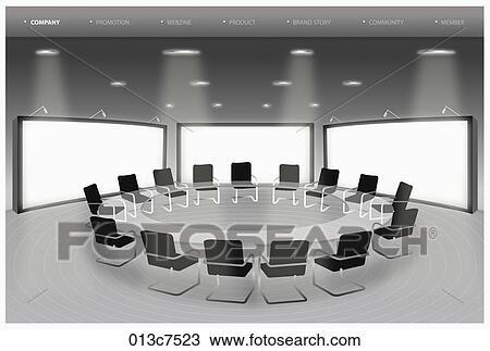 conference room with monitors behind View Large Illustration Drawing - conference room with monitors behind. Fotosearch