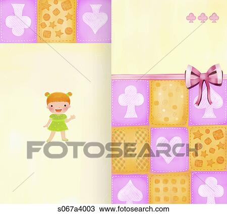 girl and ribbon with purple and orange box background View Large Illustration Drawing - girl and ribbon with purple and orange box background. Fotosearch