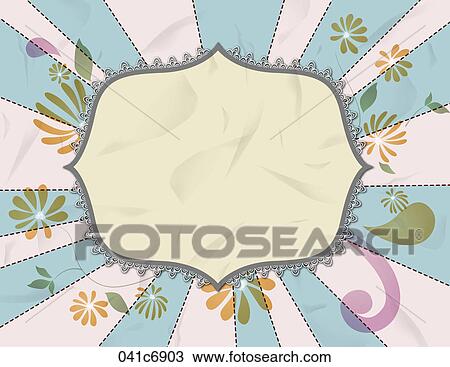 Drawing - green note with leaves around. Fotosearch