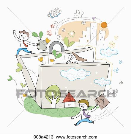 people from suitcase View Large Illustration Drawing - people from suitcase. Fotosearch