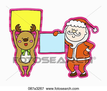 Santa and Rudolph with yellow and blue note View Large Illustration Stock Illustration - Santa and Rudolph with yellow and blue note . Fotosearch