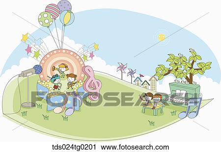 Clip Art - singing contest and audience with note. Fotosearch