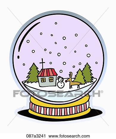 snowing town in snowing ball View Large Illustration Clip Art - snowing town in snowing ball . Fotosearch