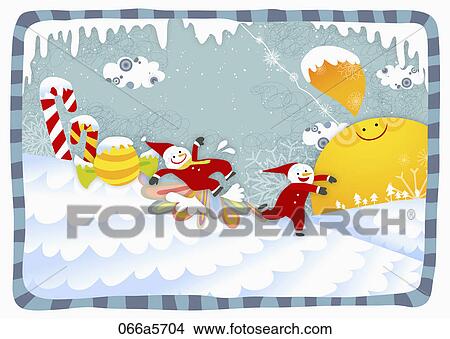 snowmen sliding snow hill View Large Illustration Stock Illustration - snowmen sliding snow hill. Fotosearch