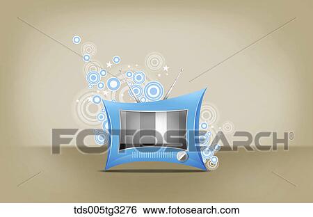 Stock Illustration - The blue colored television with brown background. Fotosearch