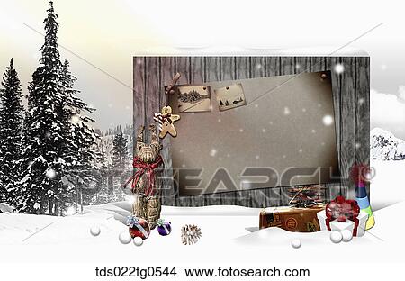 Stock Illustration - The brown board with winter background. Fotosearch