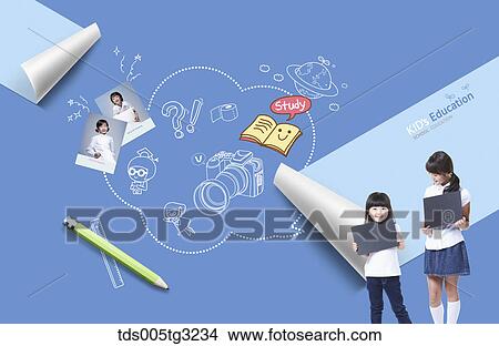 The children holding blackboard with their dream and education View Large Illustration Stock Illustration - The children holding blackboard with their dream and education . Fotosearch