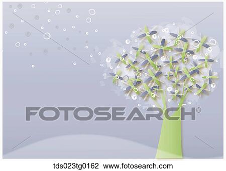 Drawing - The green and blue tree with gray background. Fotosearch