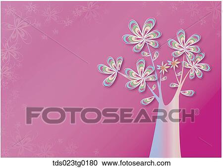 Clipart - The green and blue tree with pink background. Fotosearch
