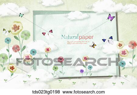 The nature paper with colorful butterflies and flowers View Large Illustration Stock Illustration - The nature paper with colorful butterflies and flowers. Fotosearch
