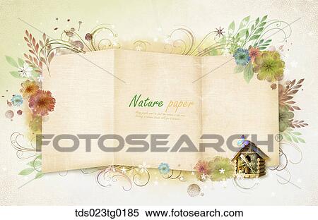 The nature paper with small wooden house and flower background View Large Illustration Stock Illustration - The nature paper with small wooden house and flower background. Fotosearch