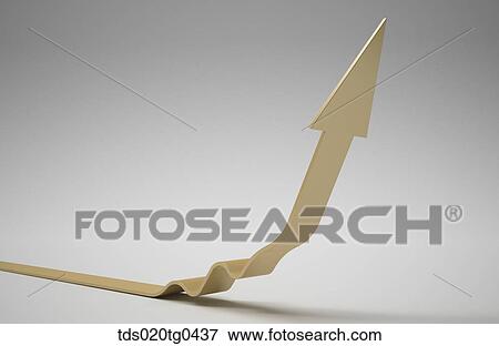 Stock Illustration - The rising gold arrow with gray background. Fotosearch