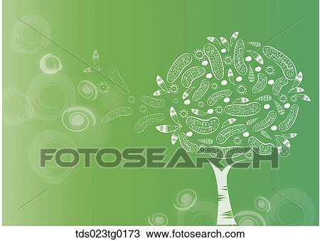 Drawing - The white flower tree with green background. Fotosearch